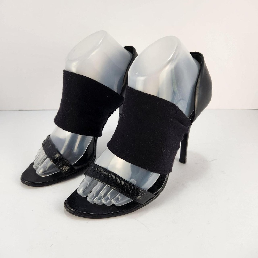 Helmut Lang Italy Black Leather Stretch Band Stiletto Heels Women's EU 37.5 US 7